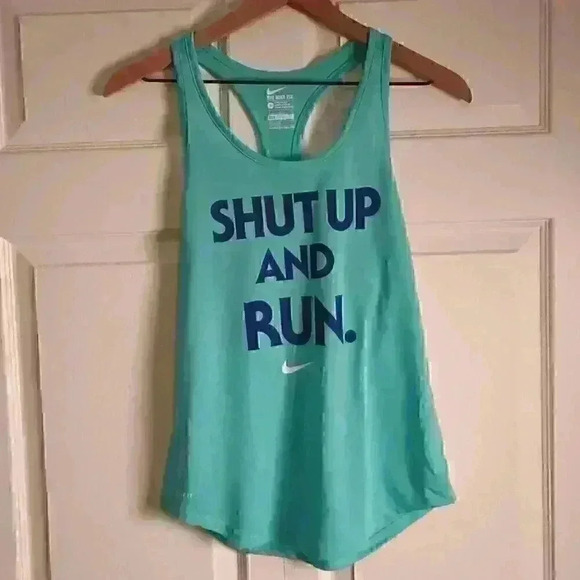 Nike Brand Women's Tank Top Size Small Turquoise And Blue "Shut Up and Run" - Picture 1 of 7